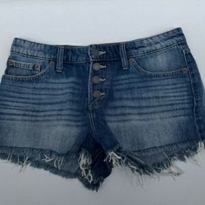 Denim Lucky Brand Womens Jean Shorts Sz 8 The Cut Off Blue  Button Fly Mid Rise